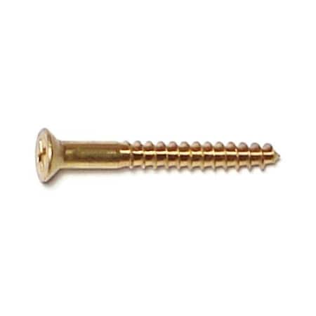 Midwest Fastener Wood Screw, #4, 1 in, Plain Brass Flat Head Phillips Drive, 100 PK 02848